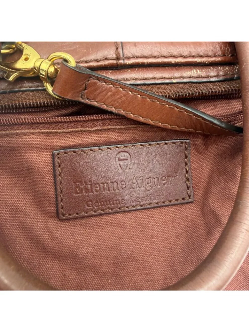 Etienne Aigner Brown Genuine Leather Satchel Shoulder Bag Crossbody Purse
